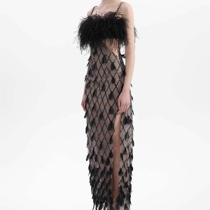 Custom Handmade Feather and Sequined Strapless Dress