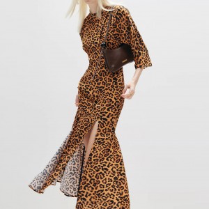 Custom Leopard Print Silk Slit Dress Factory