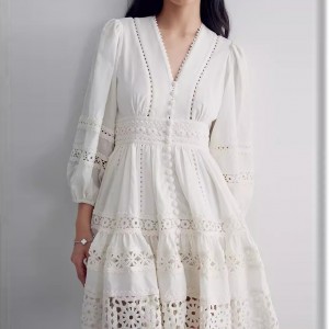 Custom Linen Lace Patchwork Cutout Dress Factory