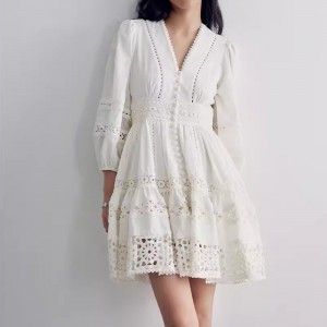 Custom Linen Lace Patchwork Cutout Dress Factory