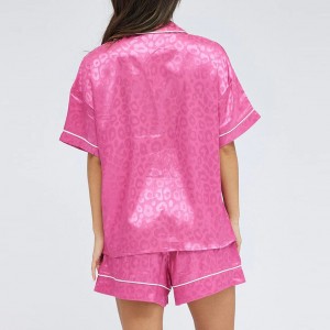 Custom Pink Pyjama Set Leopard Jacquard Satin Factory