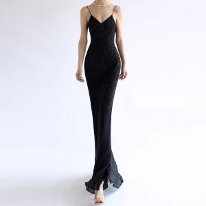 Custom Printed Black Silk Long Dresses Women Manufacturer