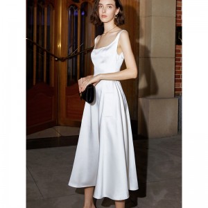 Custom elegant white dress satin silk high waist