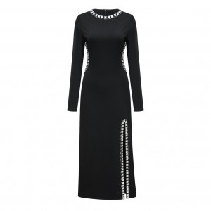 Customised Black Beaded Slit Party Dresses Manufacturer