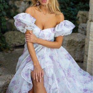 Customised Bubble Sleeve Princess Floor Length Gown Dresses