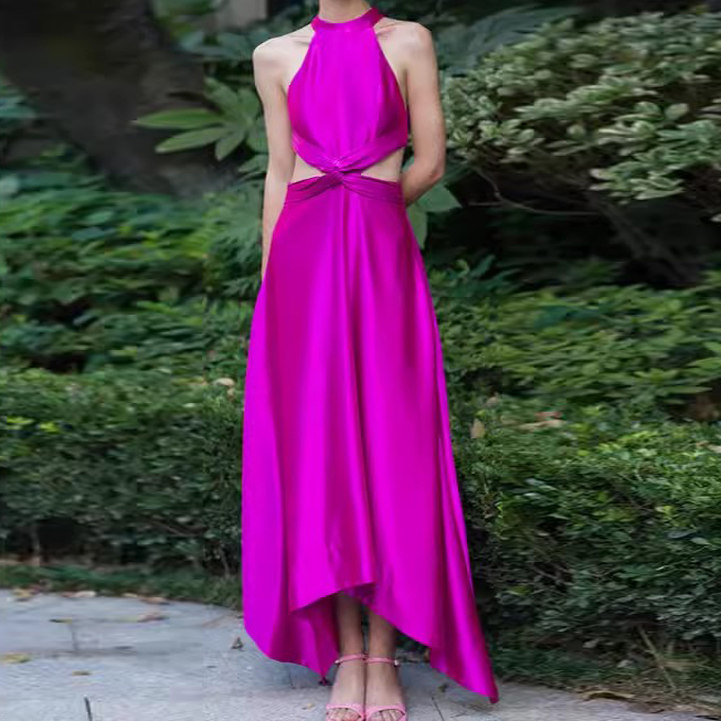 Customized Backless Rose Satin Evening Gowns Manufacturer