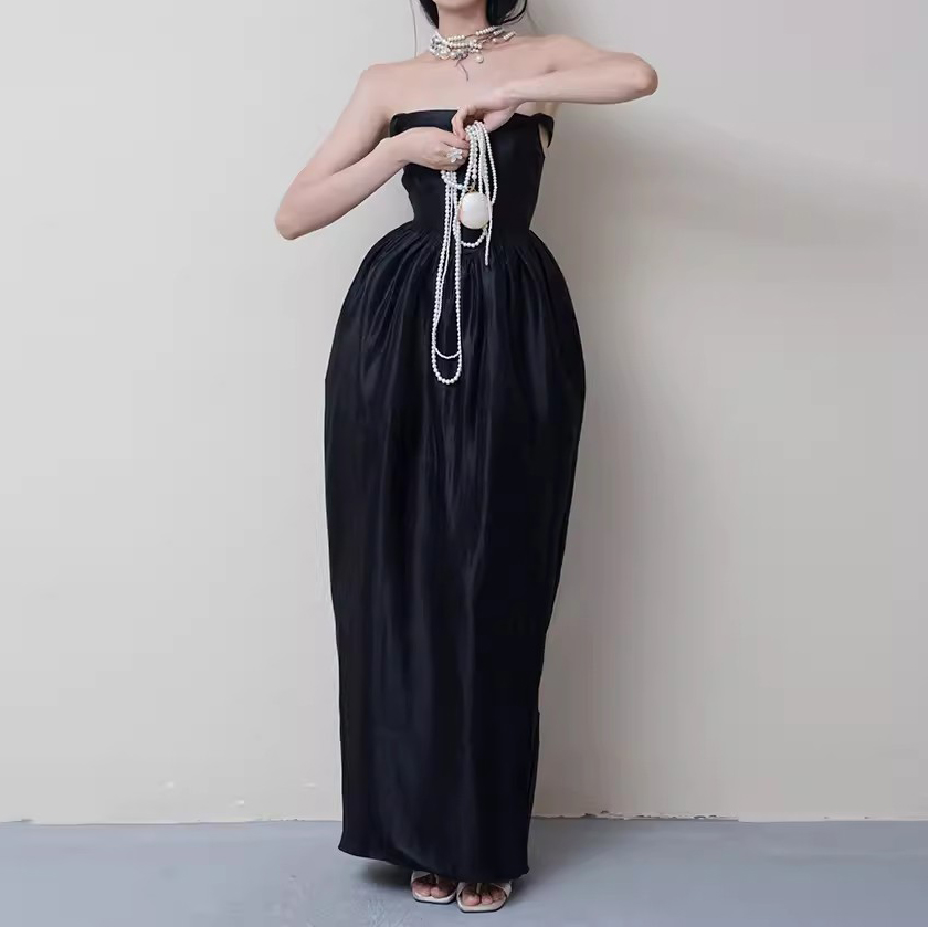 Customized Black Sling Bow Pod Dress Long Manufacturer