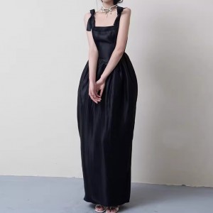 Customized Black Sling Bow Pod Dress Long Manufacturer