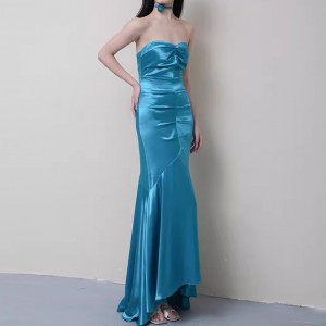 Customized Blue Red Satin Silk Fishtail Evening Gowns