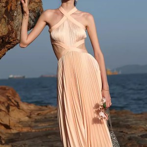 Customized Champagne Satin Pleated Birthday Party Dresses