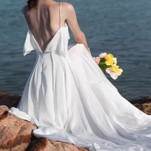 Customized Chiffon Beach Halter Backless Dresses