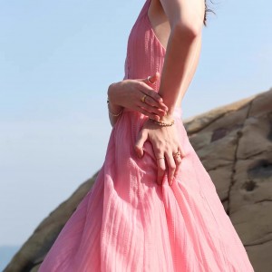 Customized Fabric Pink Chiffon Halter Long Dresses for Women