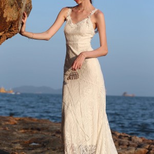Customized Lace Wedding Backless White Fishtail Dresses