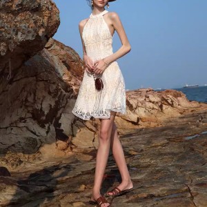 Customized Mini Backless Organza Lace Travel Beach Dresses