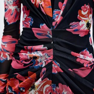 Customized Rose Printed Pleated Midi Dress Manufacturer