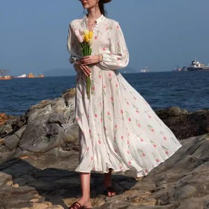 Customized Silk Printed Long Beach Casual Boho Dresses