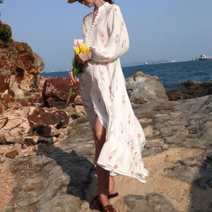 Customized Silk Printed Long Beach Casual Boho Dresses