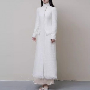 Customized White Tweed Coat Long Jacket Manufacturer
