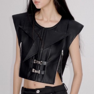 Customized Zipper Leather Vest Tops Manufacturer