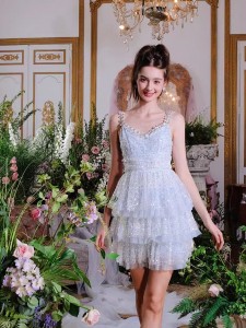 Diamond Sequined Halter Cake Famous Evening Party Dress Supplier