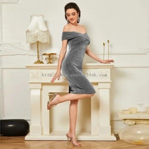 Elegant Silver Grey Sequin Strapless Cocktail Evening Dress