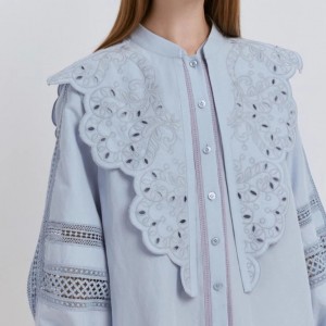 Embroidered Lantern Sleeve Cutout Shirt Dress Manufacturer
