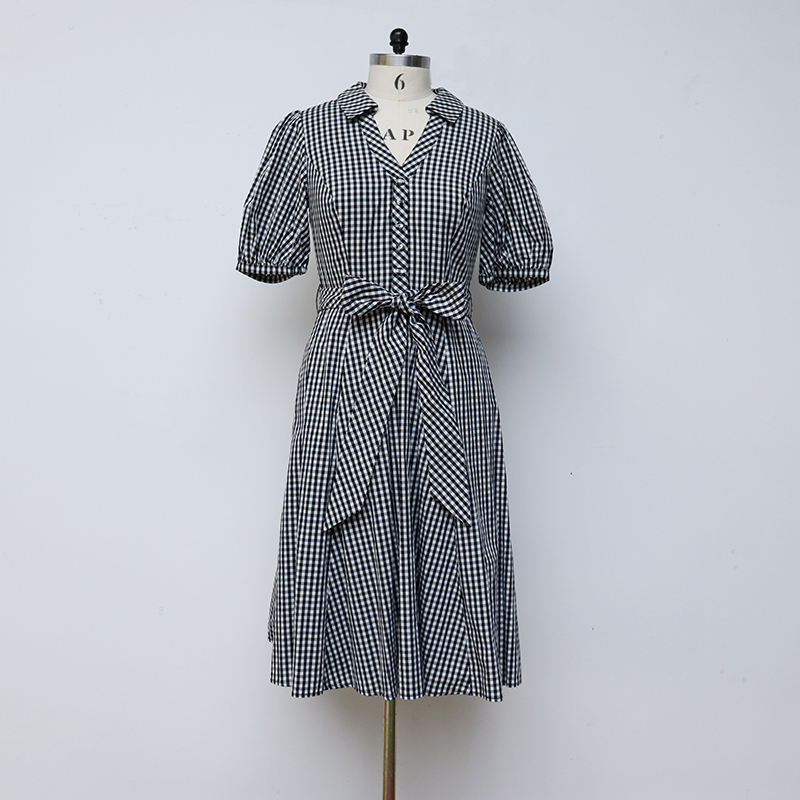 Popular Design for Formal Dress For Women - Bubble Sleeve V Neck Plaid Shirt Dress Women – Auschalink