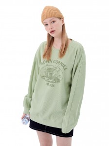Green Round Neck Pullover Loose Sweater Casual Tops