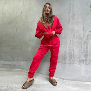 Red Organic Cotton Sweatshirt 2-Piece Set For Women