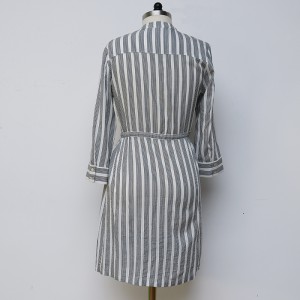 Stripe Printed Lapel Single-Breasted Shirt Dress