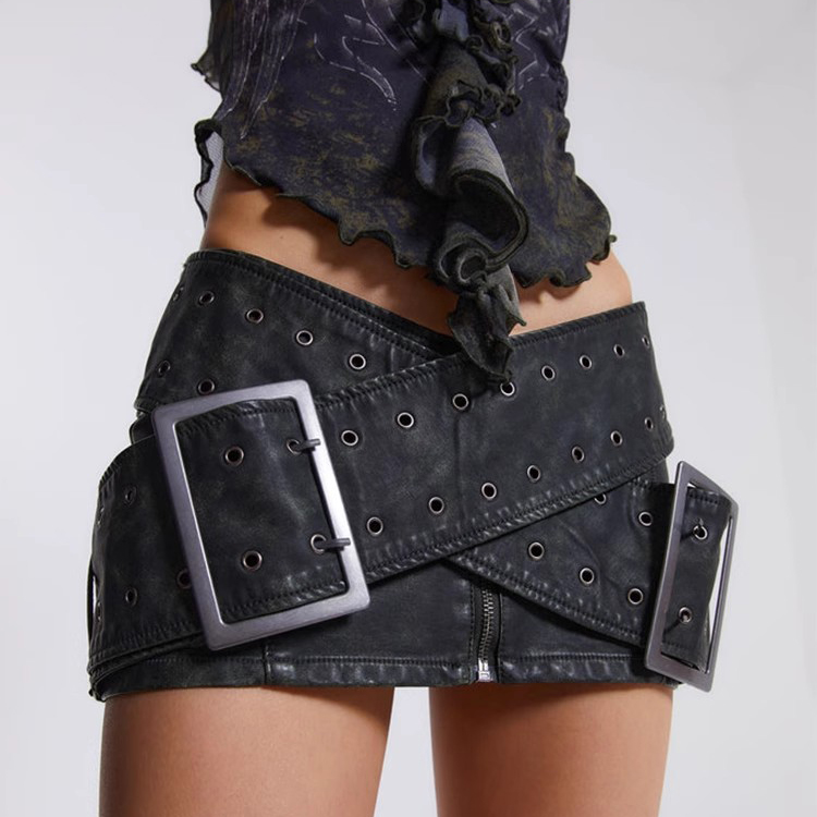 Leather Belt Hip Wrap Mini Skirt Manufacturer