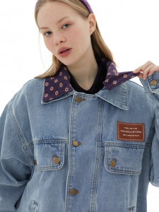Blue Loose Vintage Color Blocking Denim Jacket