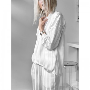 Loose pajamas design V-neck 2-piece set women silk