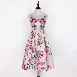 Luxury Rose Print Wholesale Off Shoulder Formal Dress