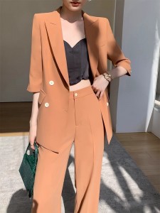 Orange Double Breasted ODM Women Suits Blazer Quotes