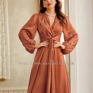 Orange Polka Dot Long Sleeve Vintage Elegant Maxi Dress