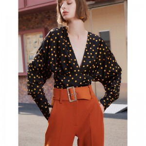 V-neck long sleeve vintage shirt design polka dot chiffon blouse