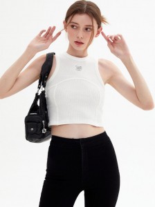 White Embroidered Cotton Sexy Camisole Top