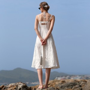 White Jacquard Sexy Backless Halter Dress Holiday