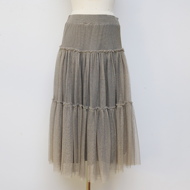factory low price Birthday Wear For Women - Gauze Cake Khaki Midi Skirt Woman – Auschalink