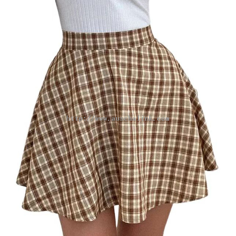 New High Waist Multi Color Plaid Printed A-line Skirt