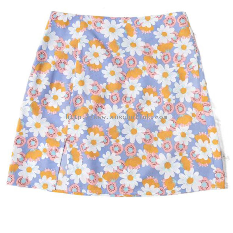 Summer Zipper Floral Slit Tight Skirt