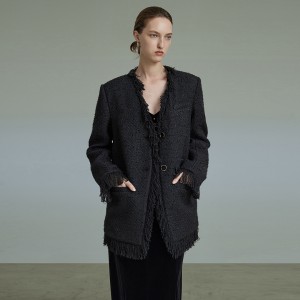 Knitted Design Black Blazer Woman