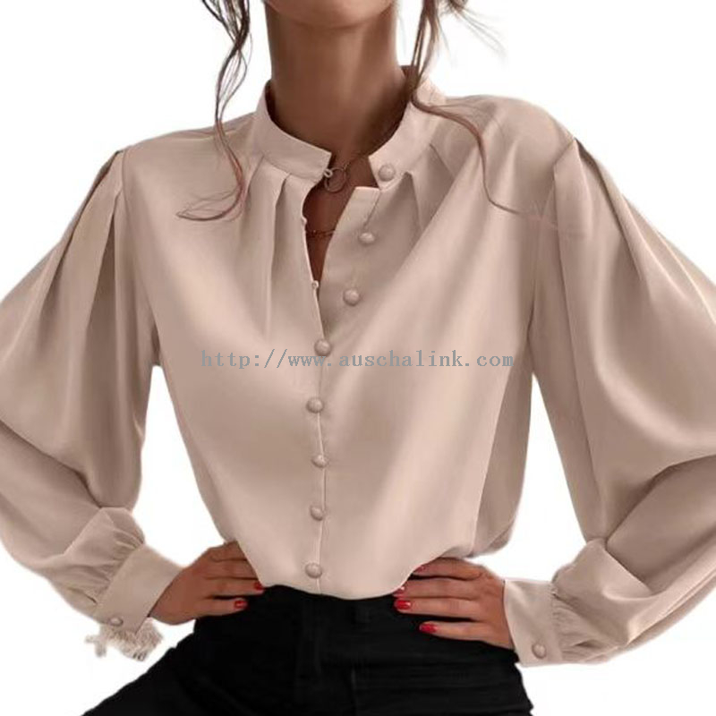Stand Collar Button Casual Blouse Women