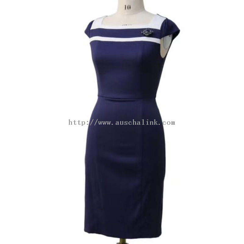 Latest Dress Style - Summer New Short Sleeve Square Collar Contrast Color High Waist Elegant Professional Dress for Women – Auschalink