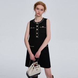 Black Little Fragrant Elegance Vest Tank Top Straight Dress