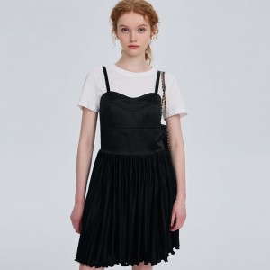 Black Elegant Sling Slip Pleated Dress