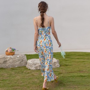 Seaside Vacation Floral Halter Long Dress