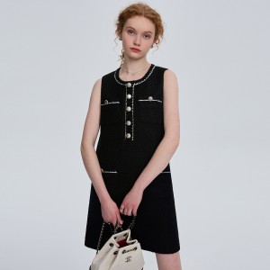 Black Little Fragrant Elegance Vest Tank Top Straight Dress