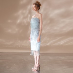 Gorgeous Bright Gem Blue Crystal Tassel Dress